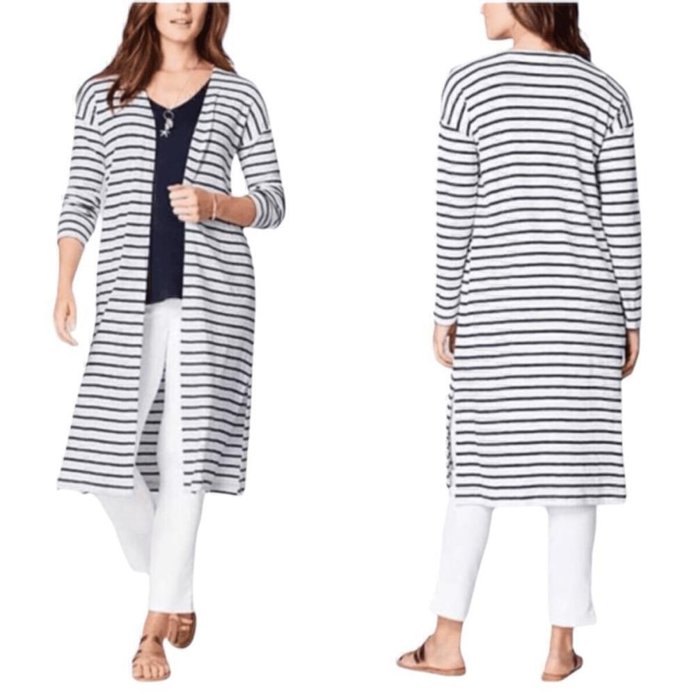 J. Jill Navy Striped Open Cardigan Duster Size Small